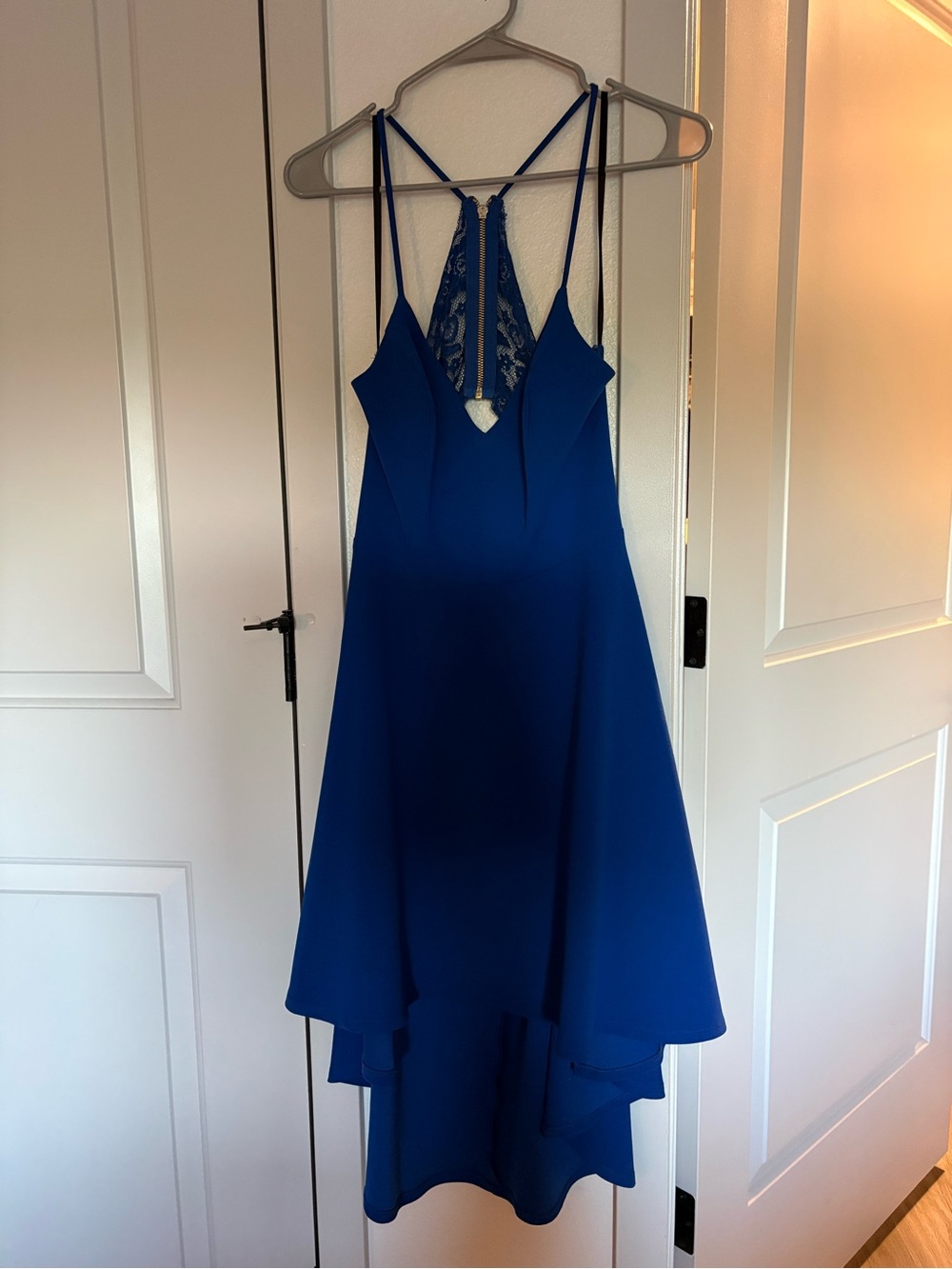 B Darlin Royal Blue High-Low Lace-Back Party Dress